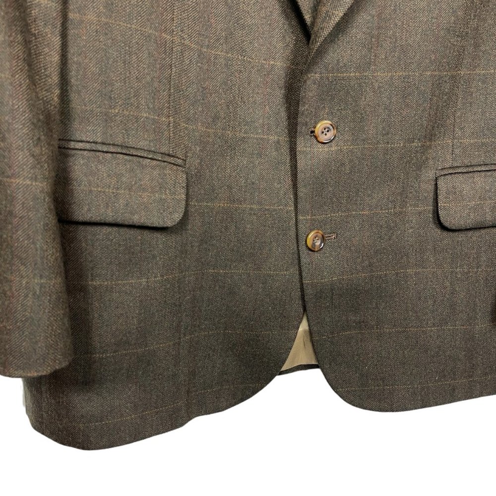 Oscar de la Renta Men's 44R Blazer Plaid Single Breasted Two Button Brown Wool - Picture 7 of 10